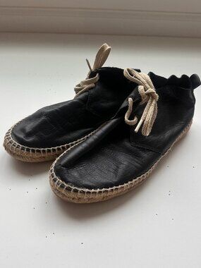 Lisa B Black Leather Espadrille High Top Shoes – Size 37 Made in Spain